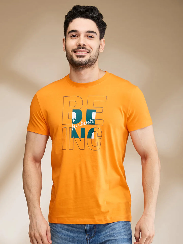Orange Regular Fit Men's Short Sleeves T-Shirt by Being Human Clothing