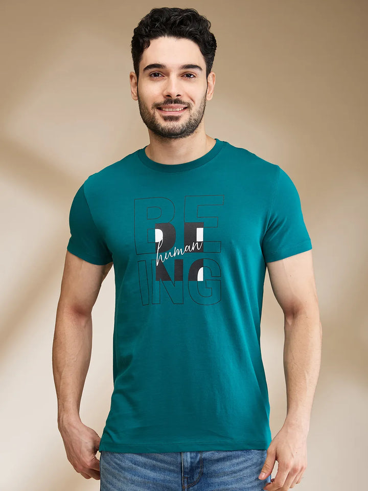 Dark Green Regular Fit Men's Short Sleeves T-Shirt by Being Human Clothing