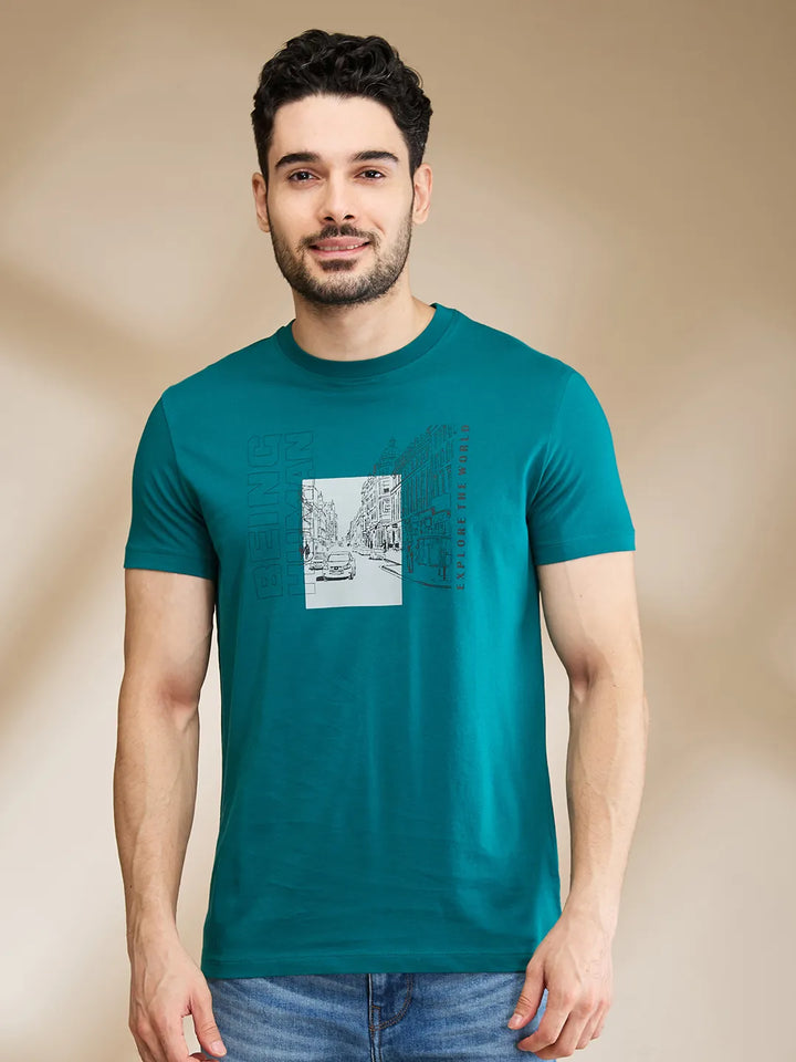 Dark Green Regular Fit Men's Short Sleeves T-Shirt by Being Human Clothing