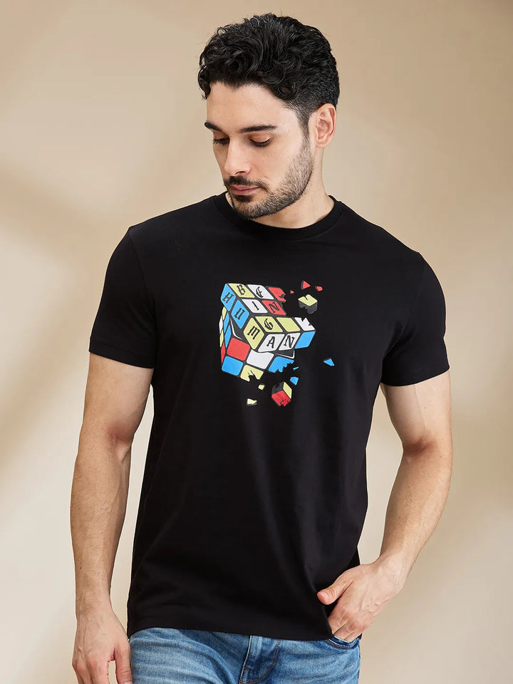 Black Regular Fit Men's Short Sleeves T-Shirt by Being Human Clothing