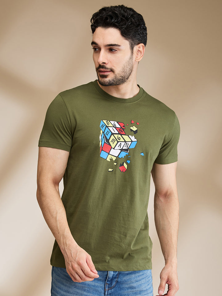 Dark Olive Regular Fit Round Neck Men's T-shirt
