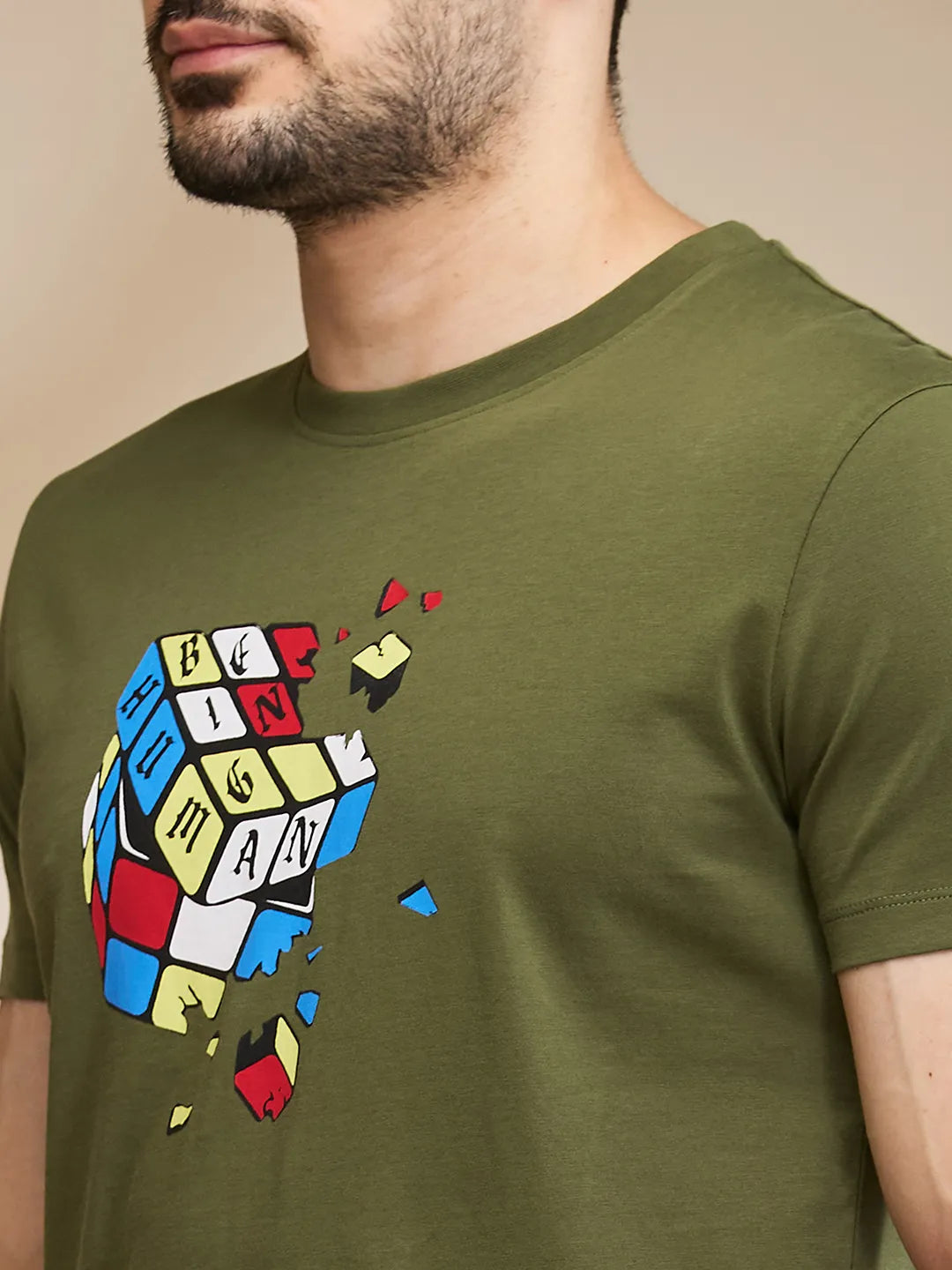 Dark Olive Regular Fit Round Neck Men's T-Shirt by Being Human Clothing