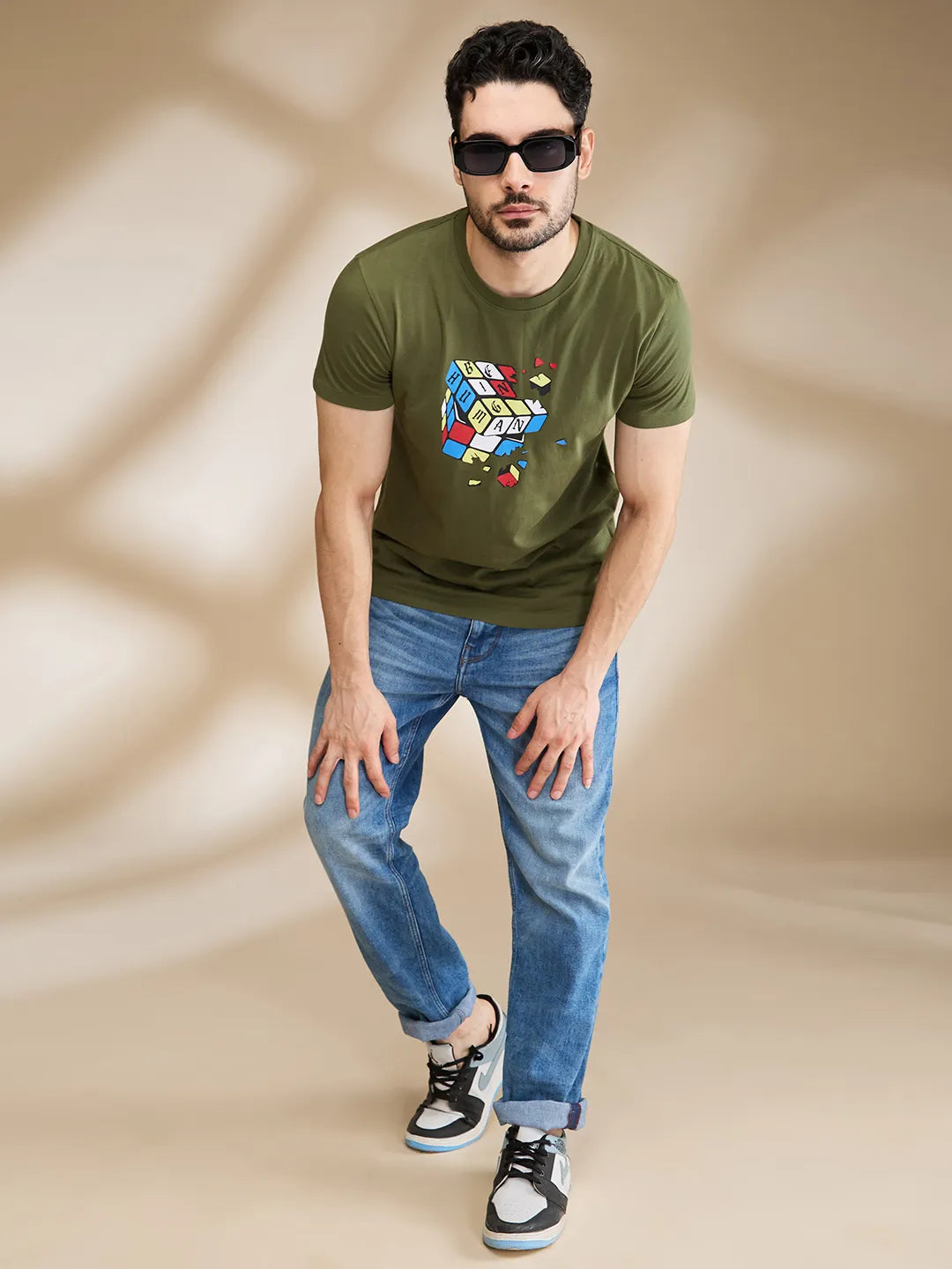 Dark Olive Regular Fit Round Neck Men's T-Shirt by Being Human Clothing