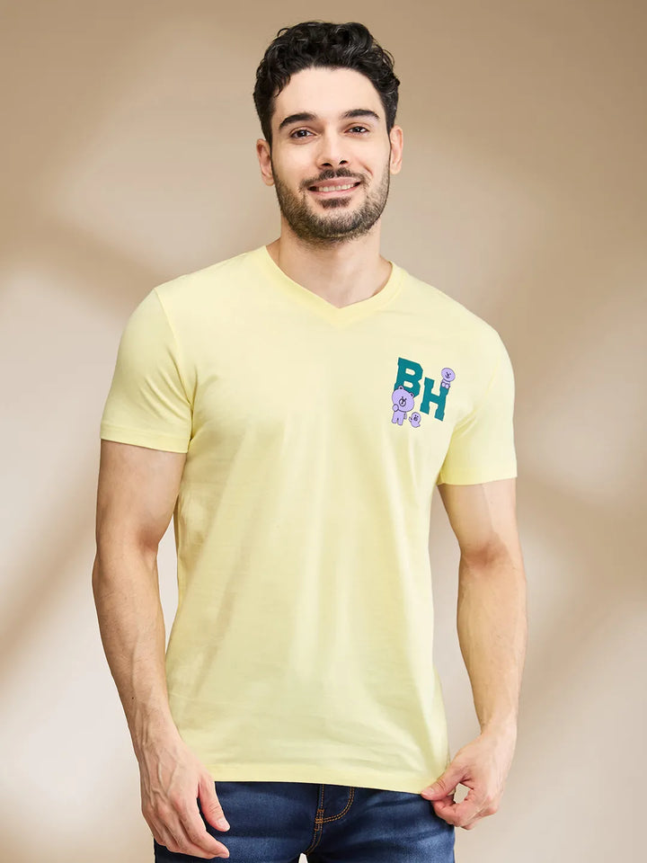Yellow Regular Fit V Neck Men's T-Shirt by Being Human Clothing