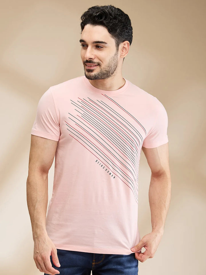 Pink Regular Fit Men's Short Sleeves T-Shirt by Being Human Clothing