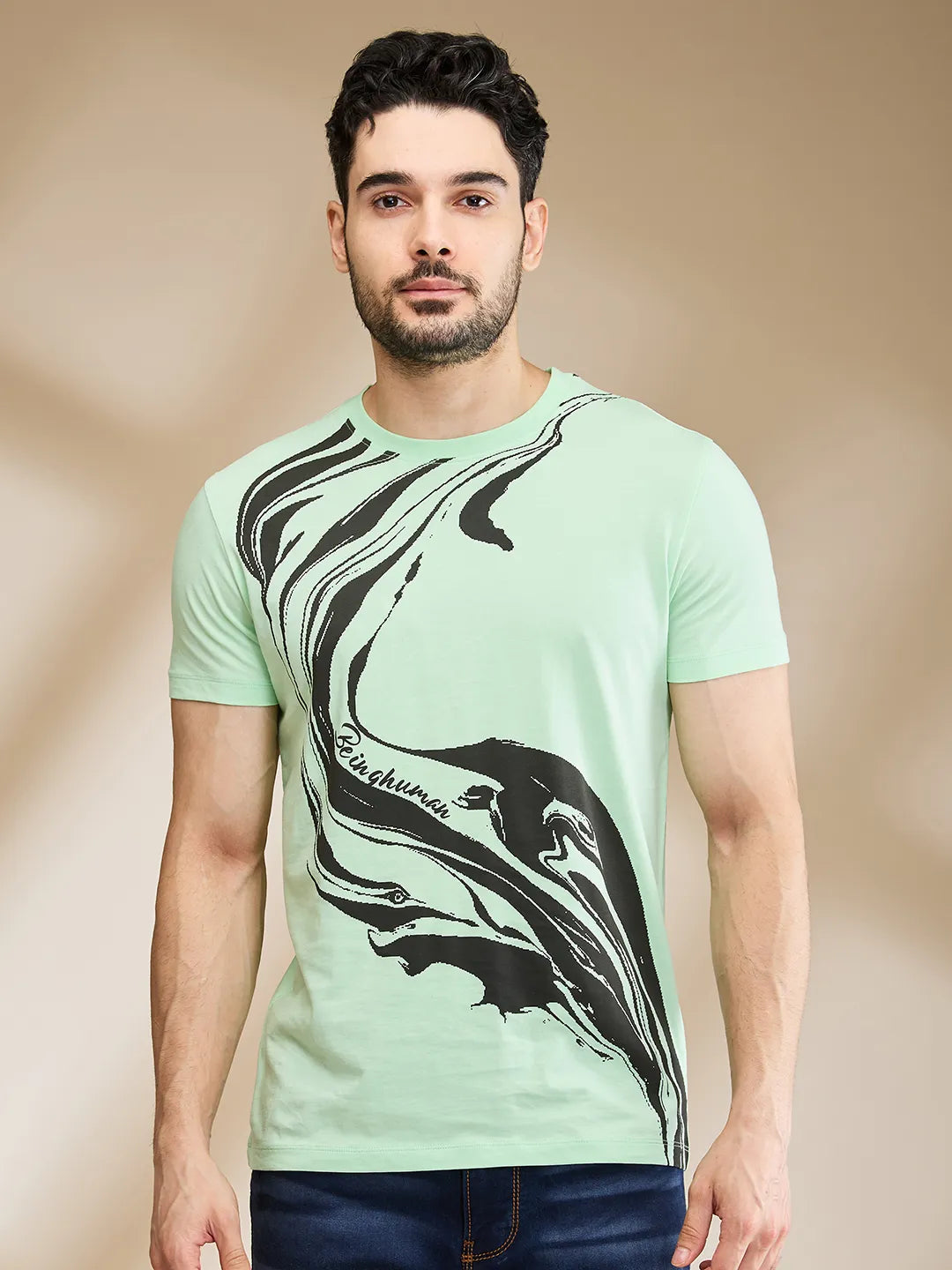 Mint Regular Fit Round Neck Men's T-Shirt by Being Human Clothing