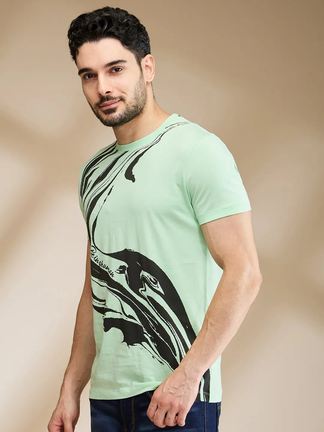 Mint Regular Fit Round Neck Men's T-Shirt by Being Human Clothing