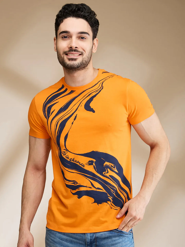 Orange Regular Fit Men's Short Sleeves T-Shirt by Being Human Clothing