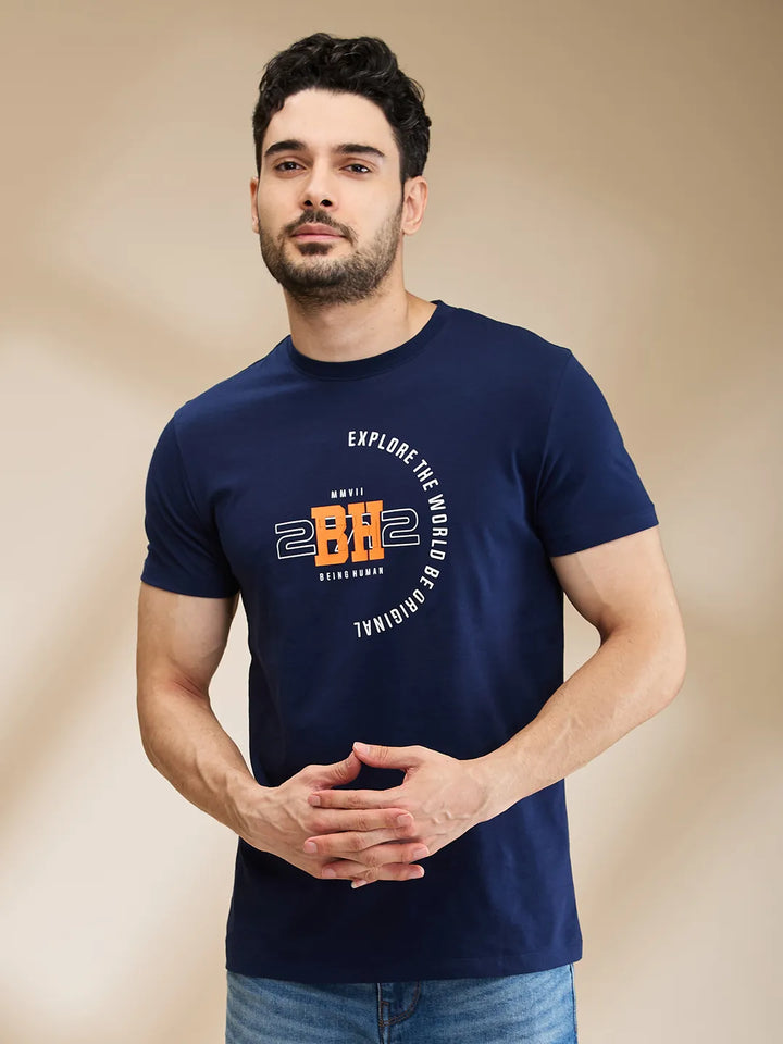 Dark Blue Regular Fit Men's Short Sleeves T-Shirt