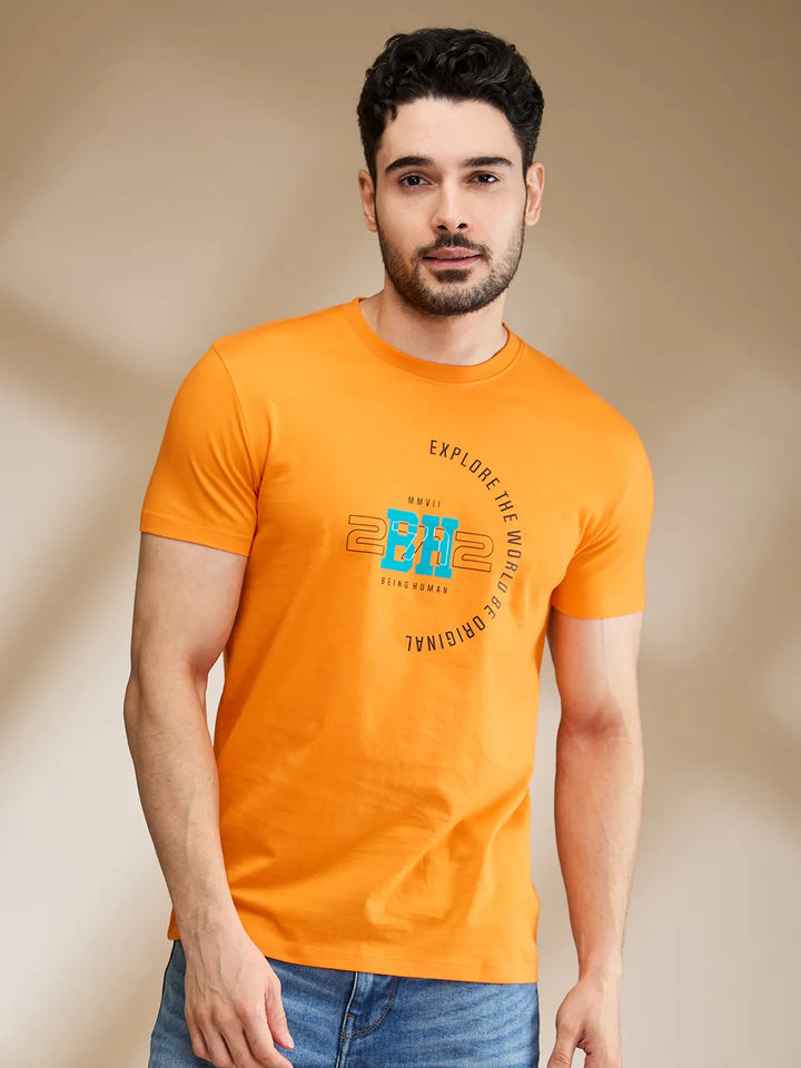 Orange Regular Fit Men's Short Sleeves T-Shirt by Being Human Clothing