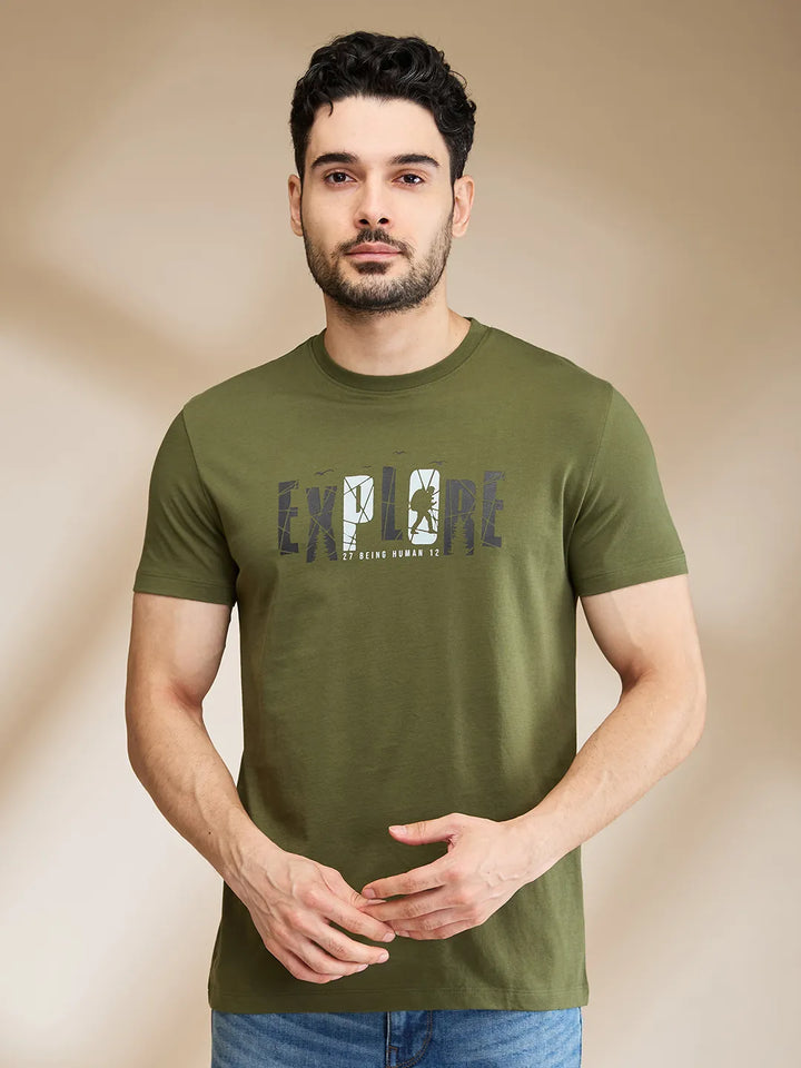 Dark Green Regular Fit Men's Short Sleeves T-Shirt by Being Human Clothing