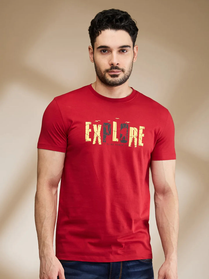 Red Regular Fit Men's Short Sleeves T-Shirt by Being Human Clothing