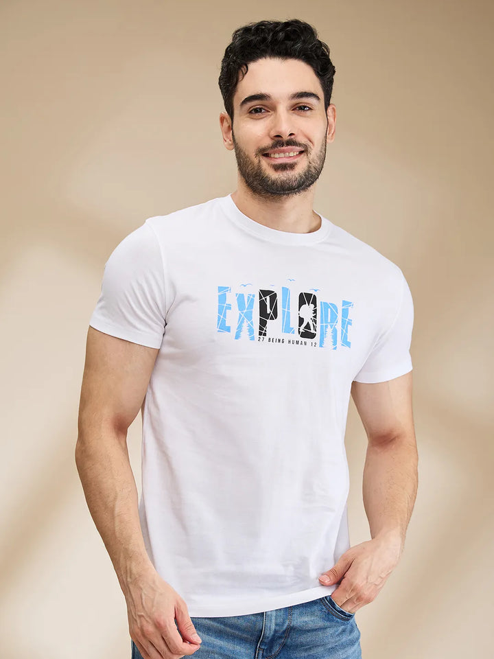 White Regular Fit Men's Short Sleeves T-Shirt by Being Human Clothing