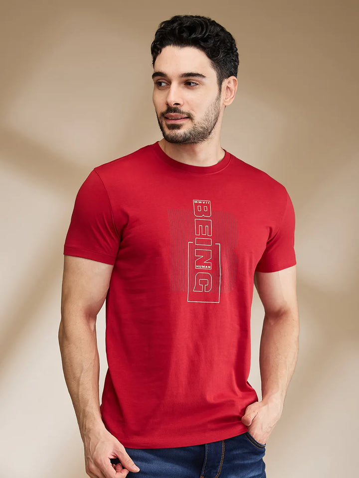 Red Regular Fit Men's Short Sleeves T-Shirt by Being Human Clothing