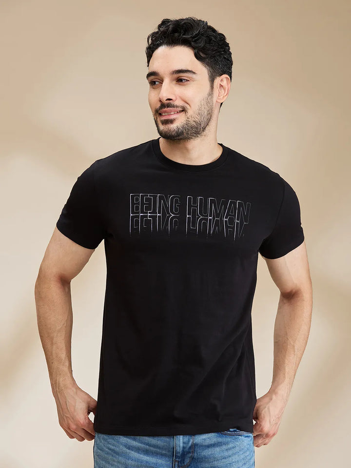 Black Regular Fit Men's Short Sleeves T-Shirt by Being Human Clothing