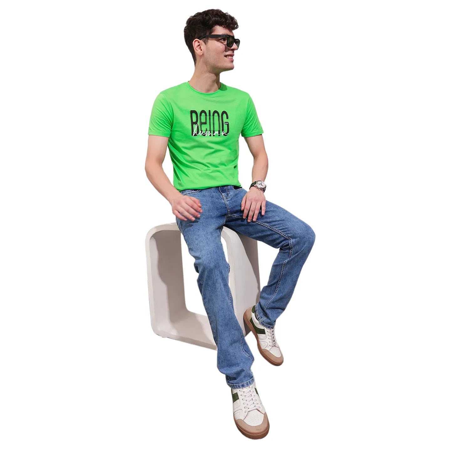 Green Regular Fit Men's Short Sleeves T-Shirt by Being Human Clothing