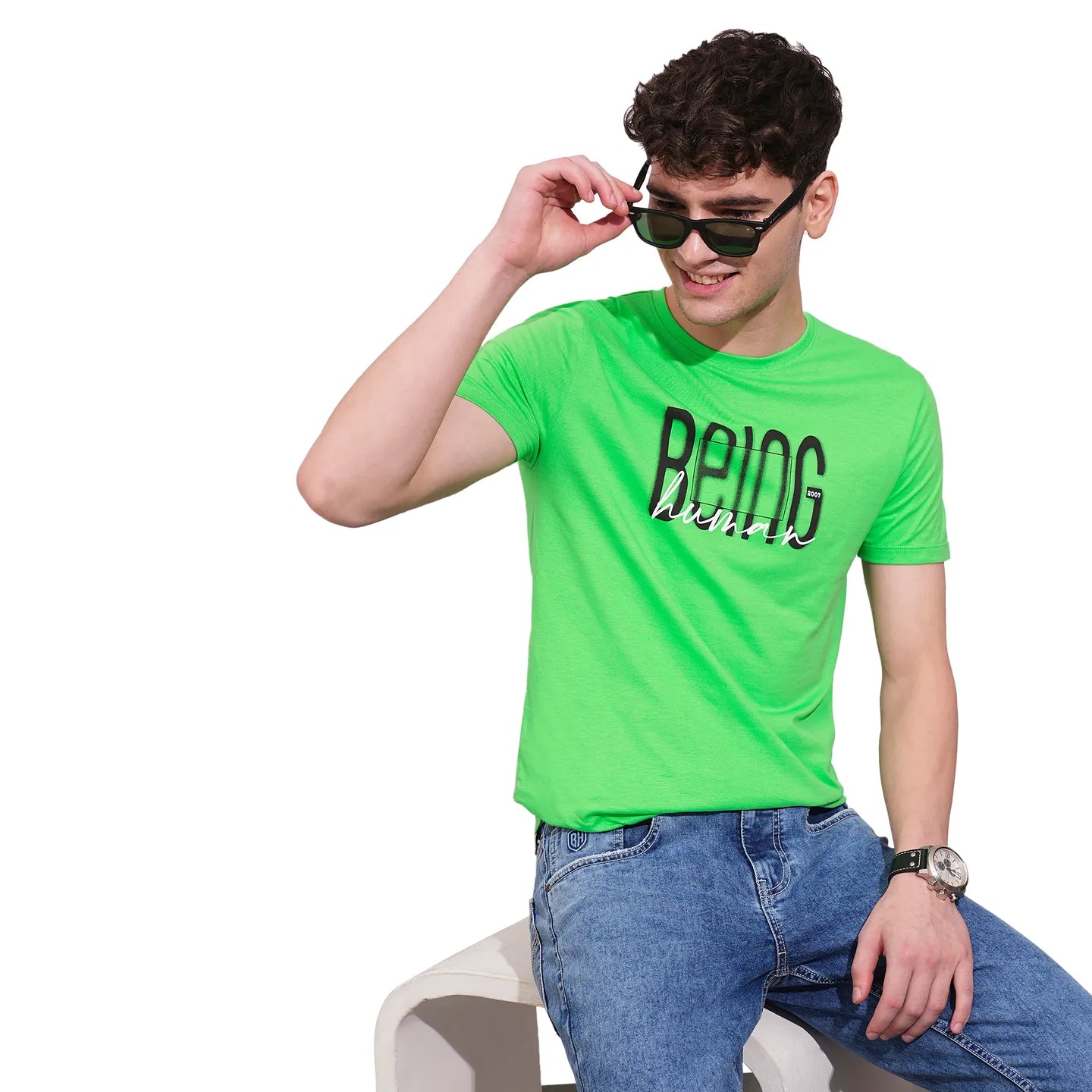 Green Regular Fit Men's Short Sleeves T-Shirt by Being Human Clothing