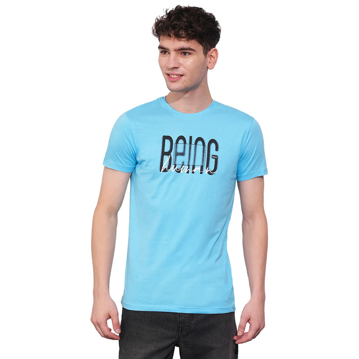 Sky Blue Regular Fit Round Neck Men's T-Shirt by Being Human Clothing