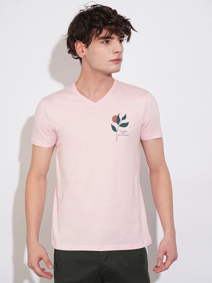 Pink Regular Fit V Neck Men's T-Shirt by Being Human Clothing