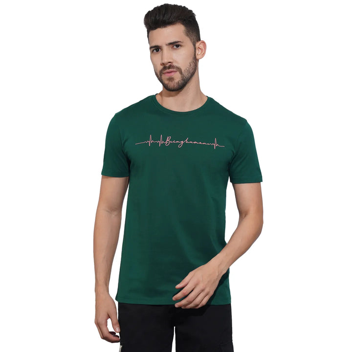Dark Green Regular Fit Men's Short Sleeves T-Shirt by Being Human Clothing
