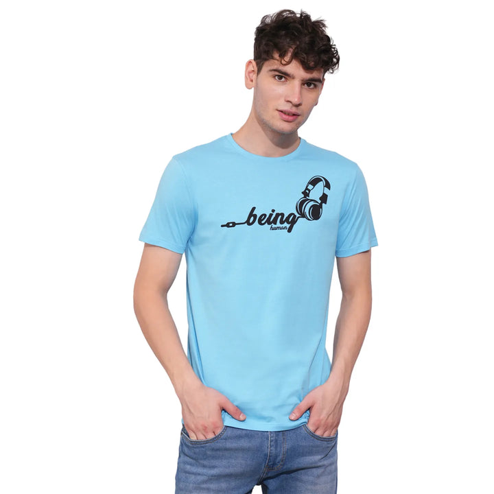 Sky Blue Regular Fit Round Neck Men's T-Shirt by Being Human Clothing