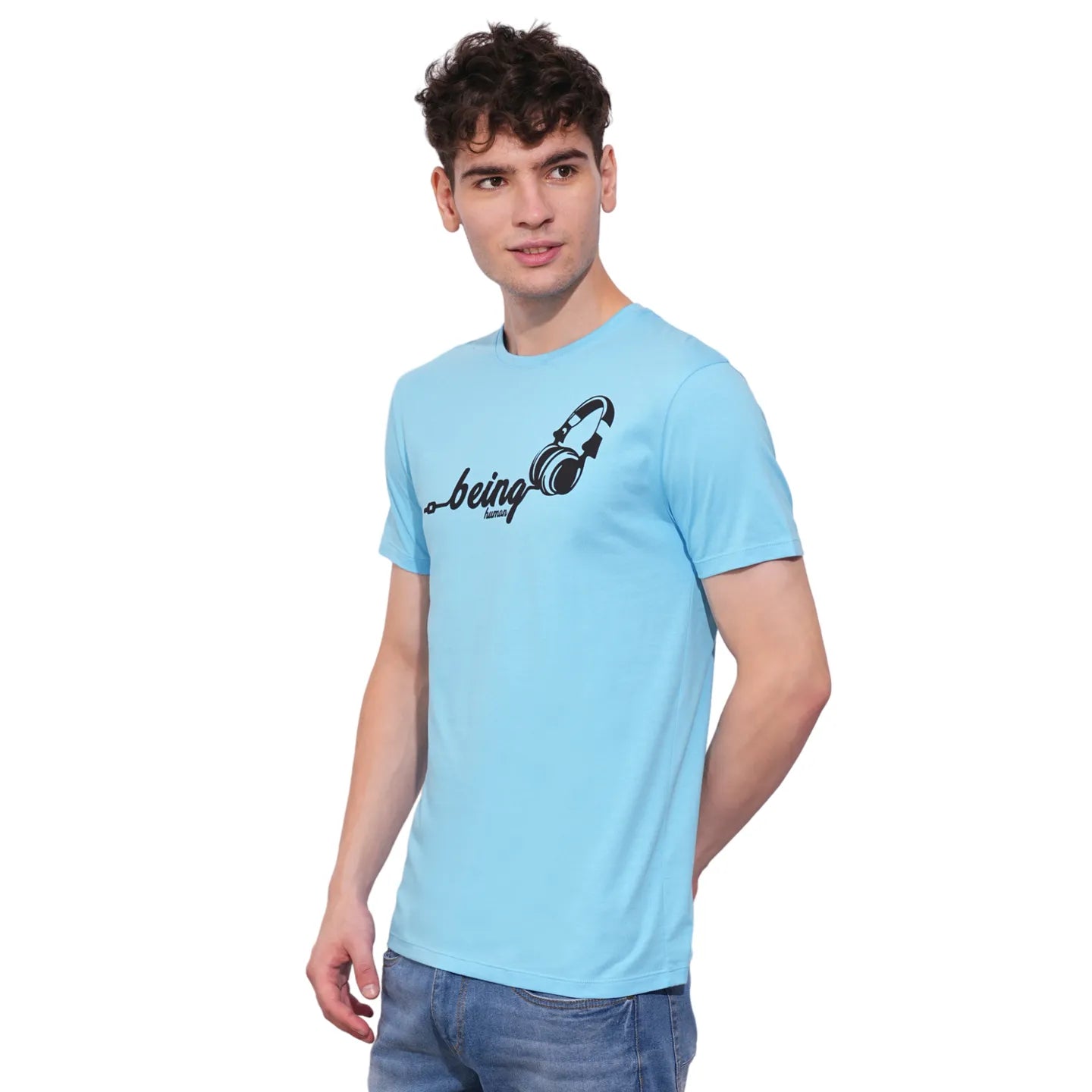 Sky Blue Regular Fit Round Neck Men's T-Shirt by Being Human Clothing
