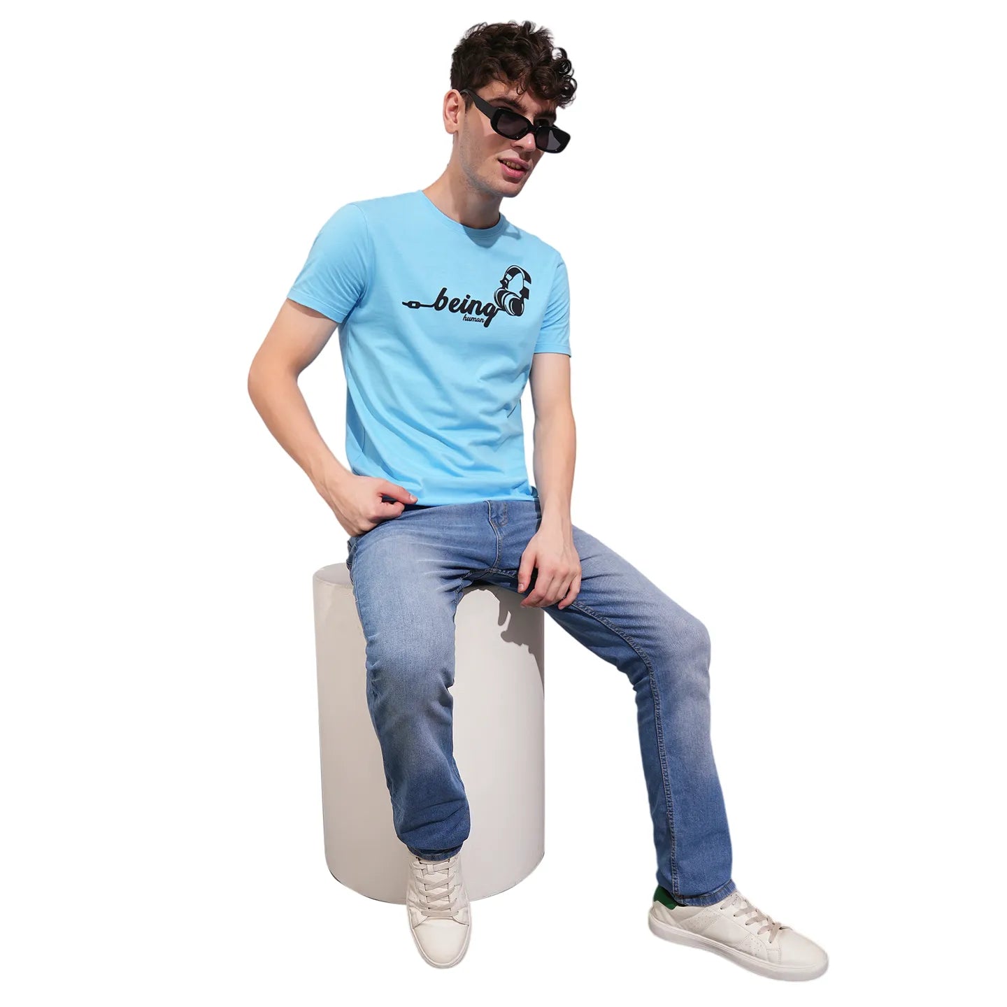 Sky Blue Regular Fit Round Neck Men's T-Shirt by Being Human Clothing