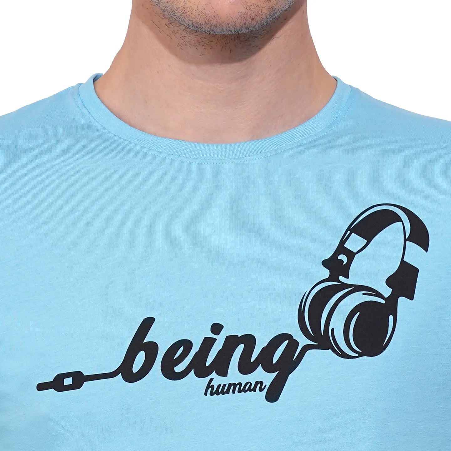 Sky Blue Regular Fit Round Neck Men's T-Shirt by Being Human Clothing