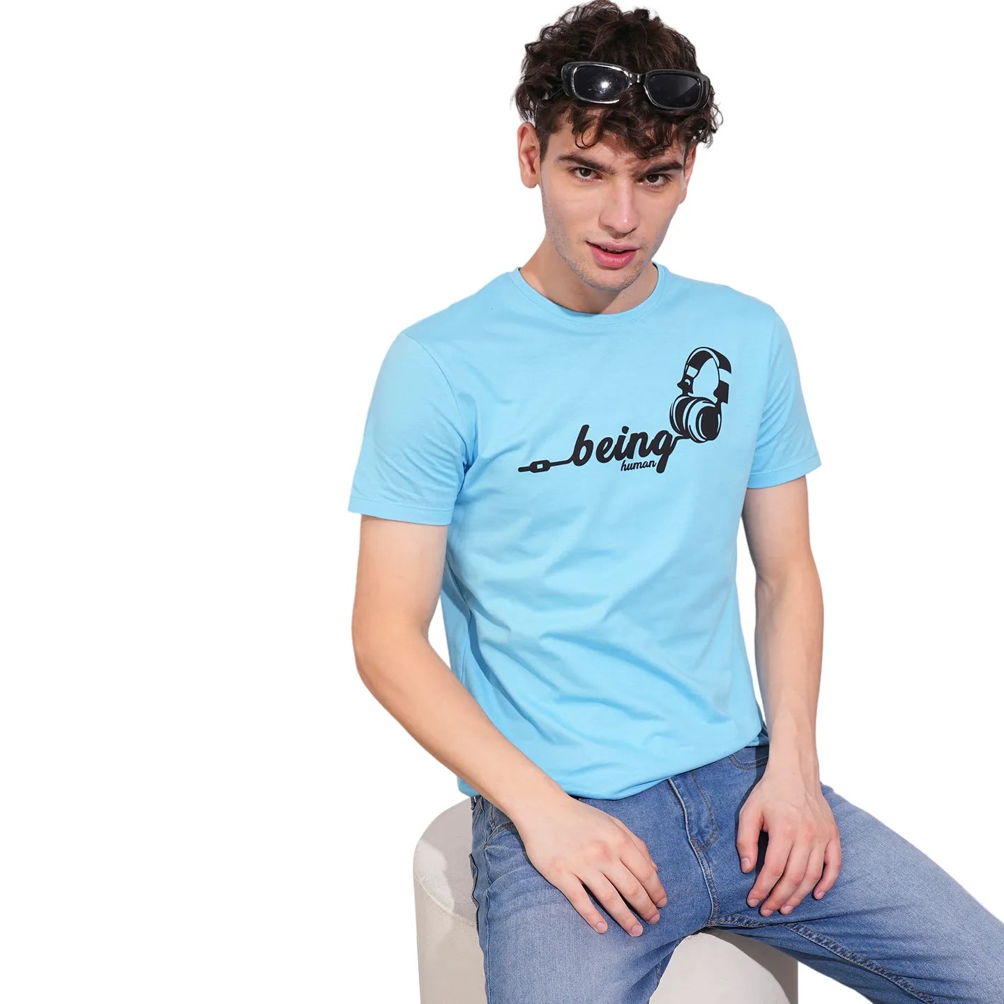 Sky Blue Regular Fit Round Neck Men's T-Shirt by Being Human Clothing