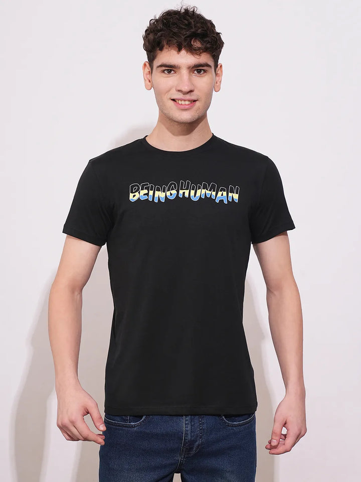 Black Regular Fit Round Neck Men's T-Shirt by Being Human Clothing