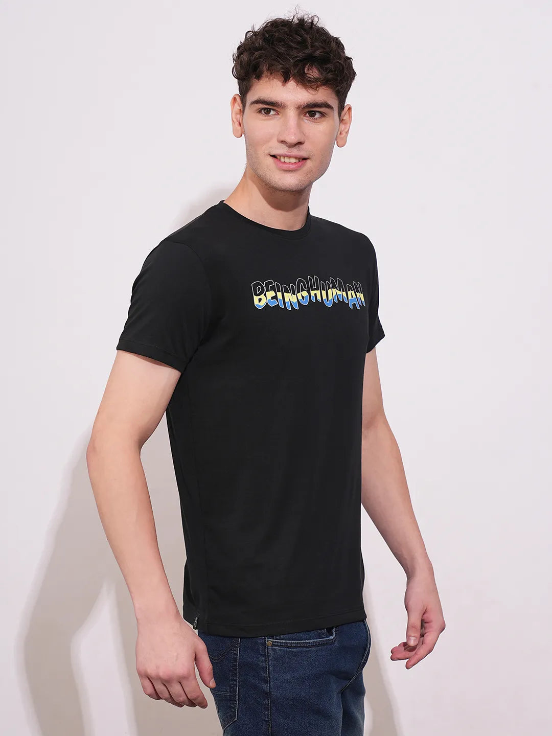 Black Regular Fit Round Neck Men's T-Shirt by Being Human Clothing
