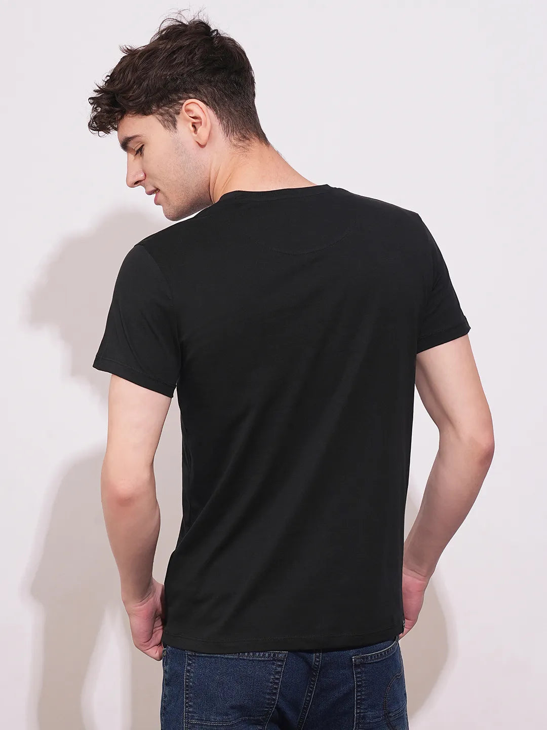 Black Regular Fit Round Neck Men's T-Shirt by Being Human Clothing