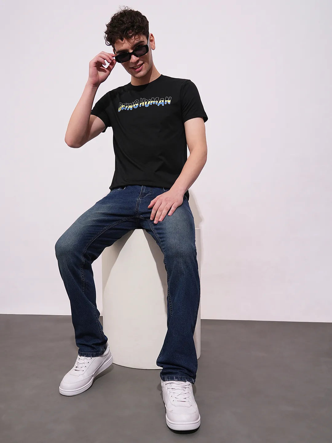 Black Regular Fit Round Neck Men's T-Shirt by Being Human Clothing