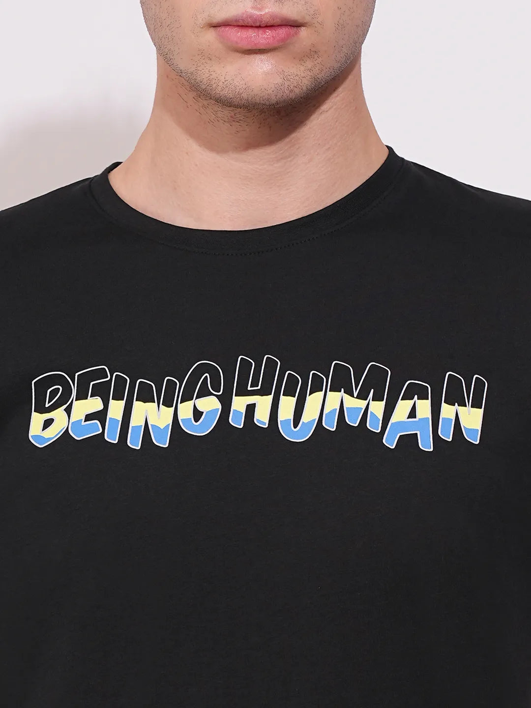 Black Regular Fit Round Neck Men's T-Shirt by Being Human Clothing