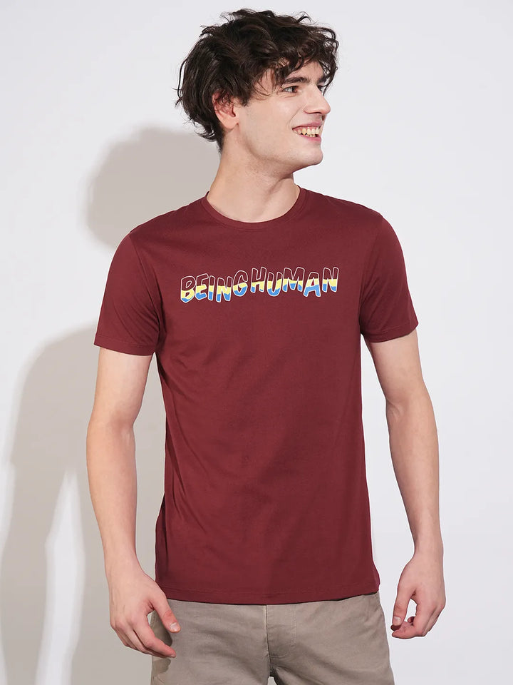 Red Regular Fit Men's Short Sleeves T-Shirt by Being Human Clothing