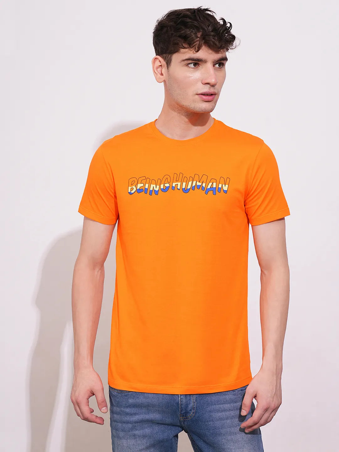 Orange Regular Fit Round Neck Men's T-Shirt by Being Human Clothing