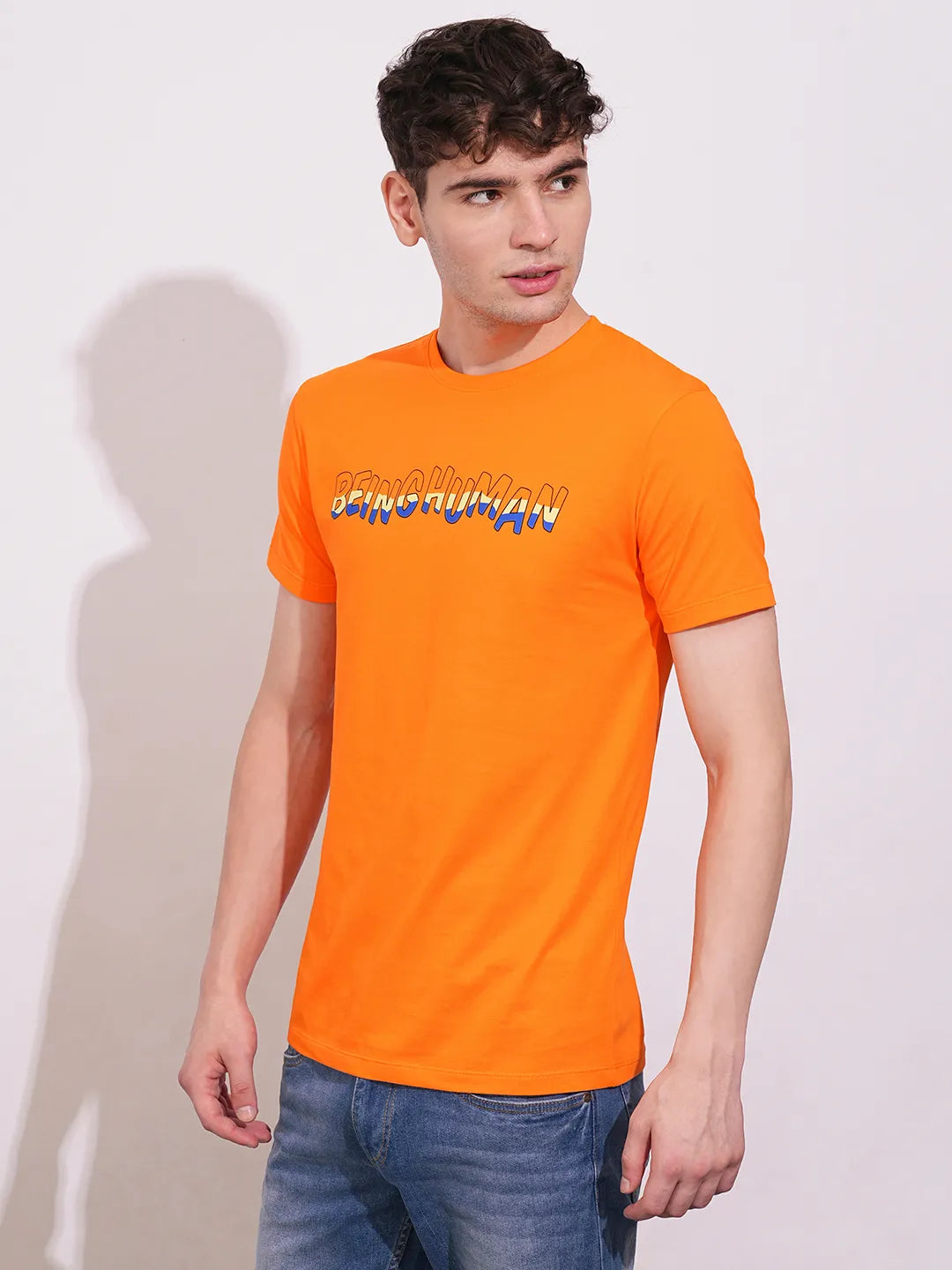 Orange Regular Fit Round Neck Men's T-Shirt by Being Human Clothing