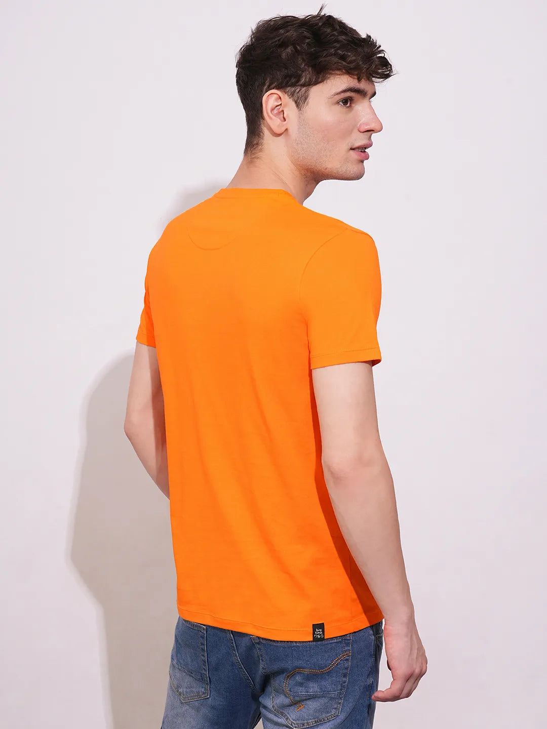 Orange Regular Fit Round Neck Men's T-Shirt by Being Human Clothing