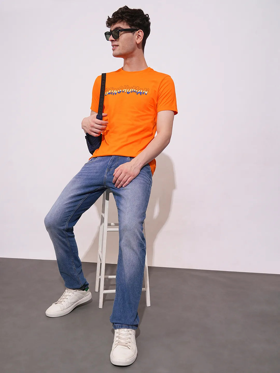 Orange Regular Fit Round Neck Men's T-Shirt by Being Human Clothing