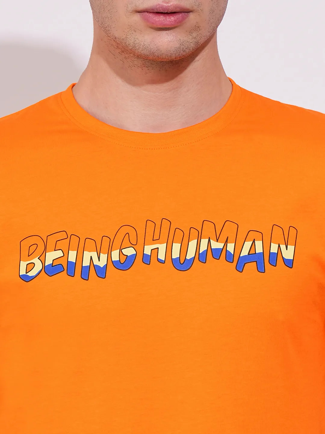 Orange Regular Fit Round Neck Men's T-Shirt by Being Human Clothing