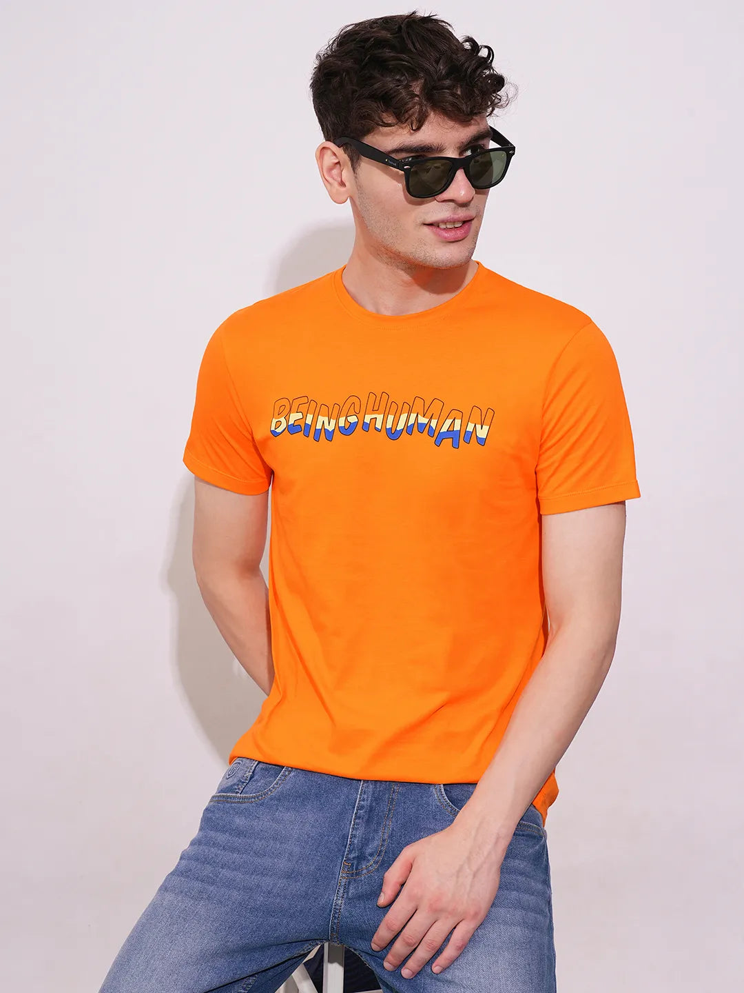 Orange Regular Fit Round Neck Men's T-Shirt by Being Human Clothing