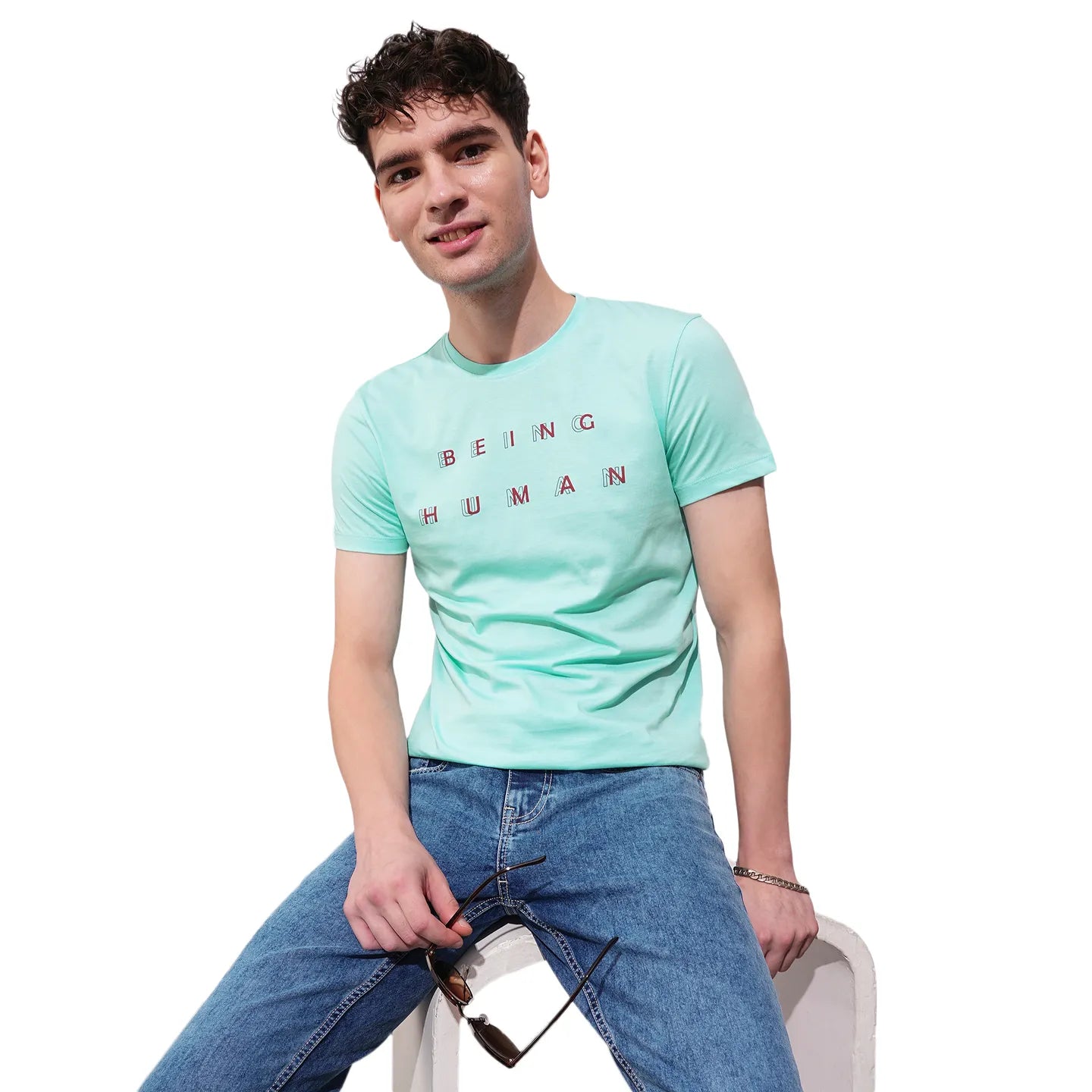 Aqua Regular Fit Men's Short Sleeves T-Shirt by Being Human Clothing