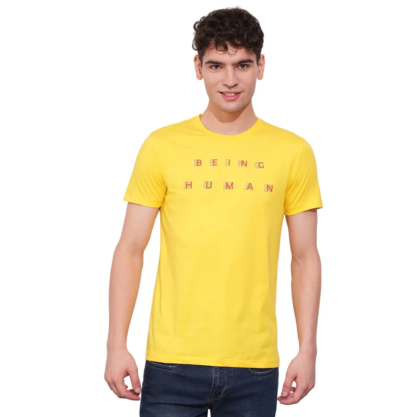 Yellow Regular Fit Round Neck Men's T-Shirt by Being Human Clothing