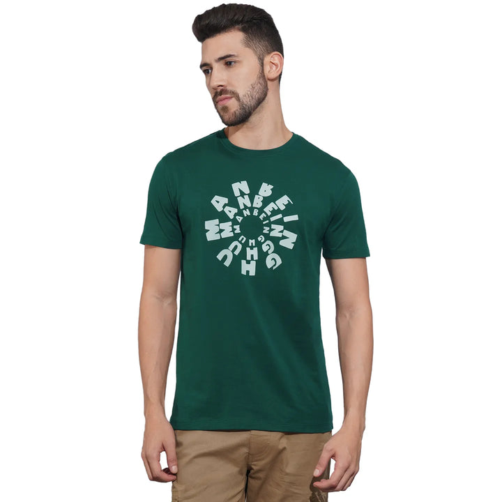 Dark Green Regular Fit Round Neck Men's T-Shirt by Being Human Clothing