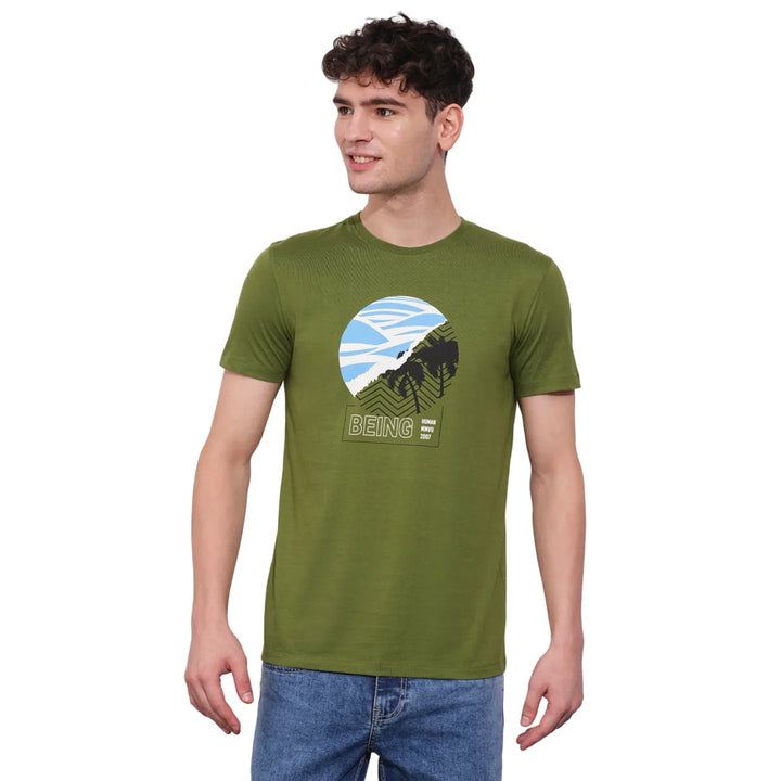 Olive Regular Fit Round Neck Men's T-Shirt by Being Human Clothing
