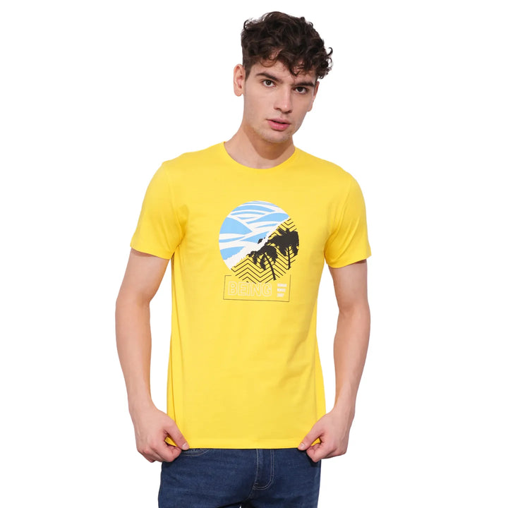 Yellow Regular Fit Round Neck Men's T-Shirt by Being Human Clothing
