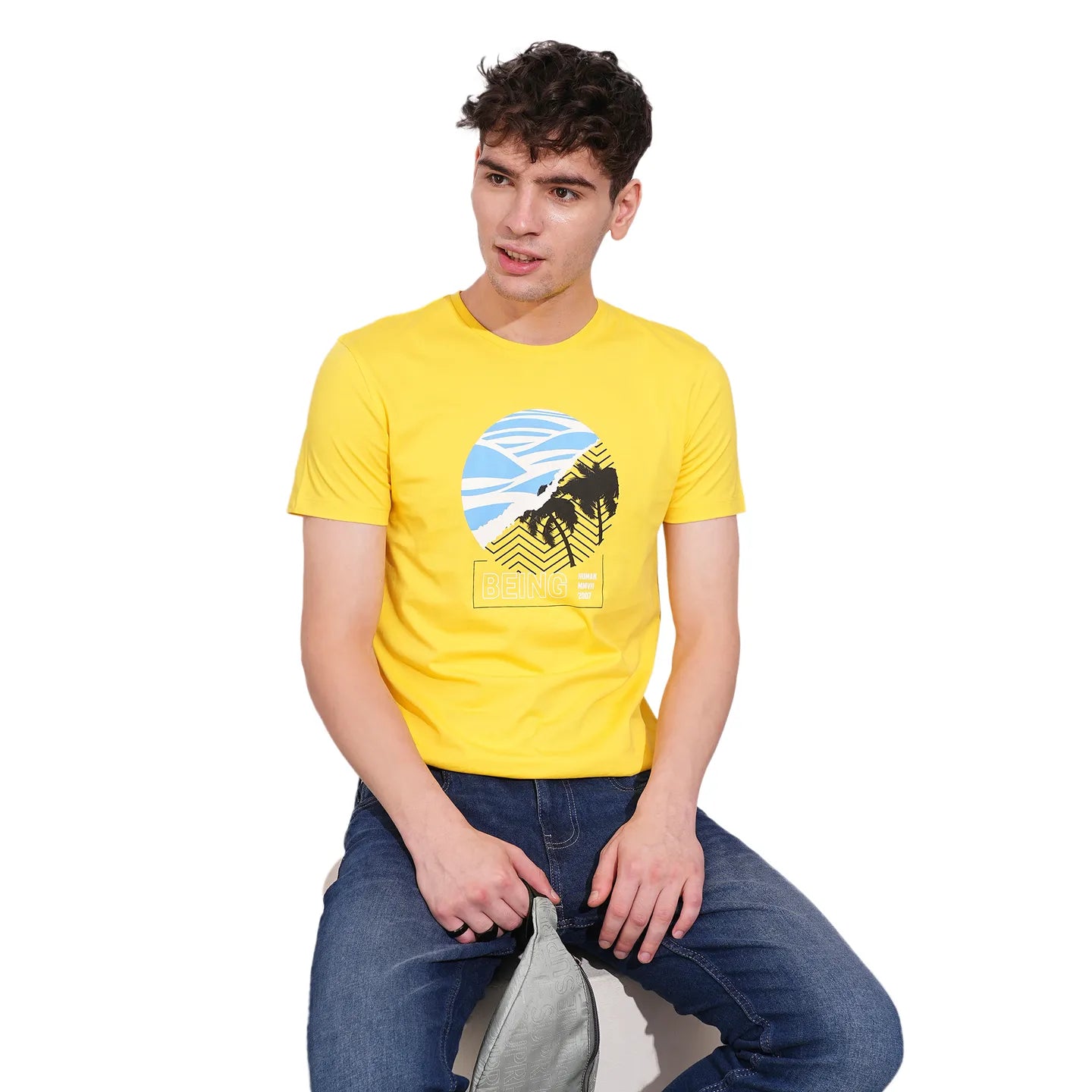 Being Human Clothing Mens-Top Crew Neck Yellow
