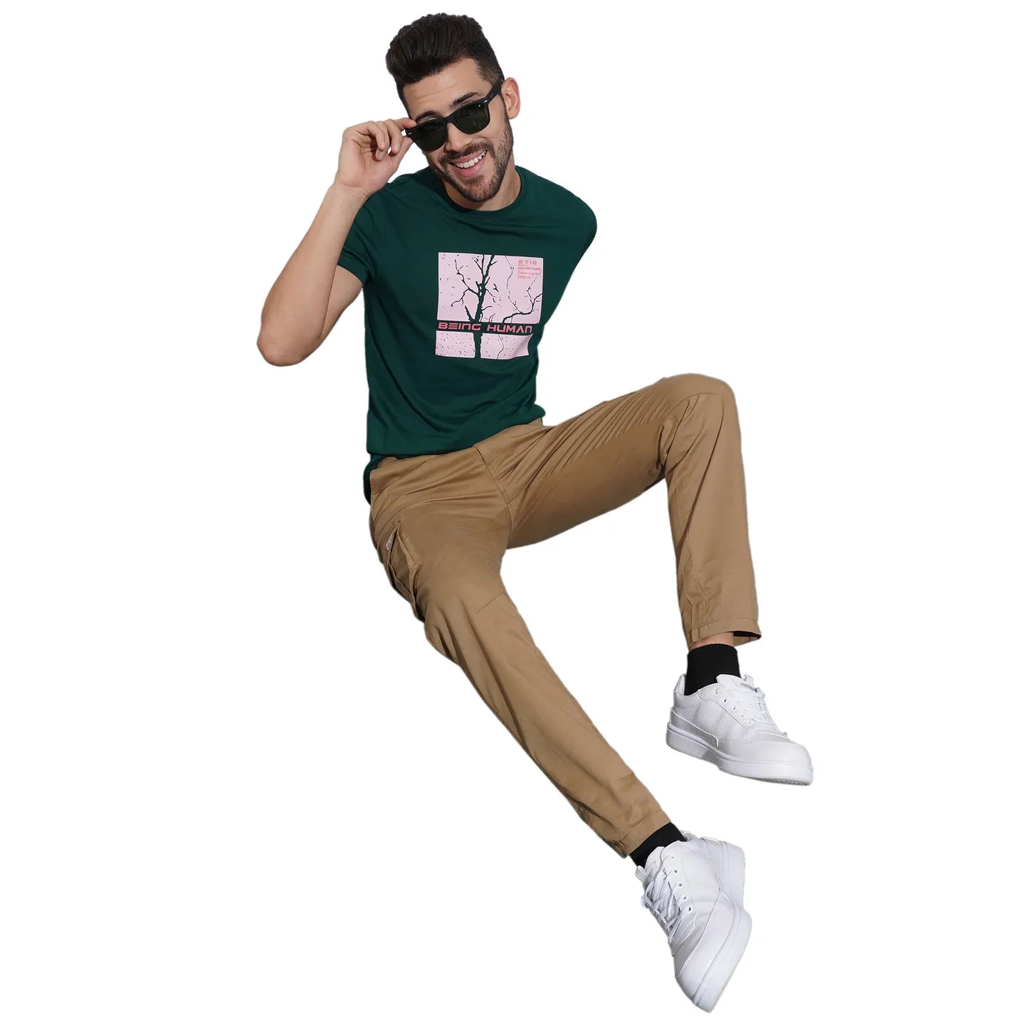 Dark Green Regular Fit Round Neck Men's T-Shirt by Being Human Clothing