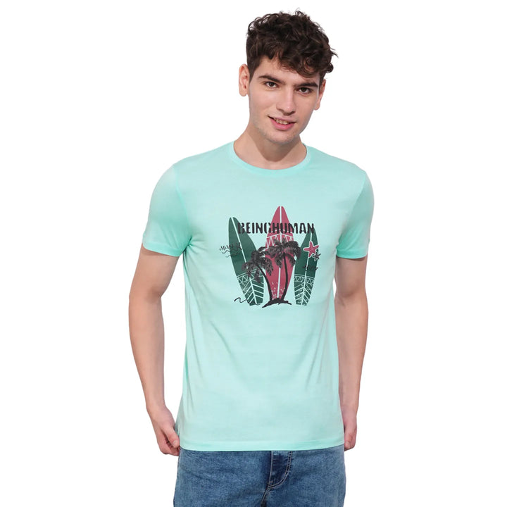 Aqua Regular Fit Round Neck Men's T-Shirt by Being Human Clothing