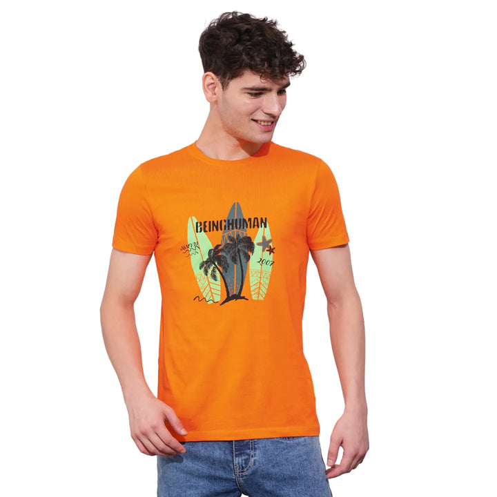 Orange Regular Fit Men's Short Sleeves T-Shirt by Being Human Clothing